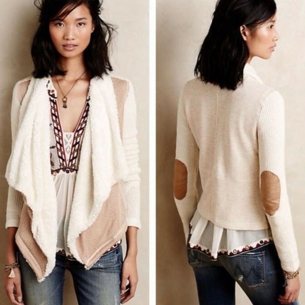 Anthropologie SATURDAY SUNDAY Sherpa Lined Waterfall Cardigan Sweater